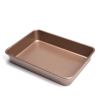 China Rectangular Molds 0.8MM 14 Inch Heavy Duty Carbon Steel Sustainable Baking Tray Golden Cake Pans for sale