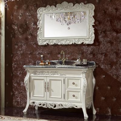 China CLASSIC luxury European style simple graceful sinksolid wooden bathroom vanity for villa with gold leaf WTS604 for sale