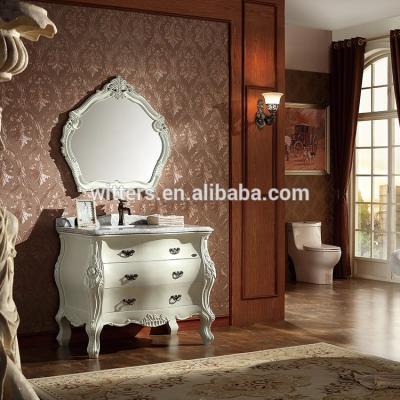 China 39 Inch Antique Antique French Provincial White Under Mounted Single Sink Bathroom Vanity With Marble Top for sale