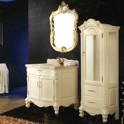 China CLASSIC Retro Classic Beige Bathroom Vanity With Mirror , Antique Wood Bathroom Vanity Combo WTS-247 for sale