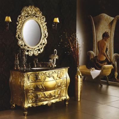 China 48 Inch Environmental Friendly Classic Luxury European Style Hand - Carved Full Gold Solid Wood Bathroom Vanity for sale