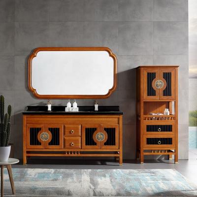 China New Foshan Chinese Style Double Sink Solid Wood High End Solid Wood Bathroom Cabinet With Side Cabinet WTS1817 for sale