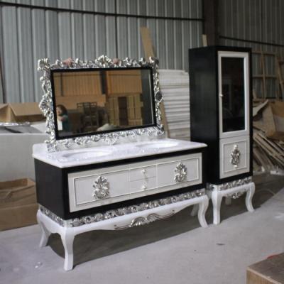 China Popular Eco-friendly Modern Silver Leaf Bathroom Vanity Set With Tall Side Cabinet WTS316 for sale