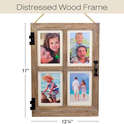 China American Vintage Farmhouse Window Picture Frame: Rustic Hanging Distressed Wood Collage Picture Frame. Holds four 4x6 or 5x7 photos for sale