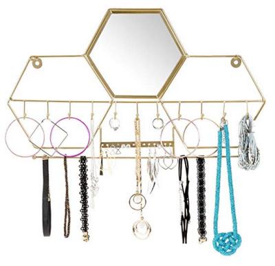 China Wall Mounted Jewelry Storage Organizer: Metal Rack Mirror Display Hanging Hooks For Rings Earings Necklace Rack Hanging Home 19MT-1902 for sale