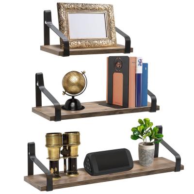 China Morden Floating Shelves Wall Mounted, Solid Wood Wall Shelves, Charred Black for sale