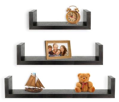 China Modern Black MDF 3 Sustainable Set Mounted U Shape Floating Shelves for sale