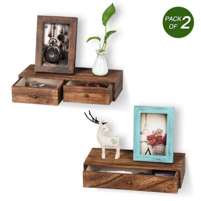 China Sustainable Floating Wall Shelf with Drawer Rustic Wood for Storage and Display Multiuse as a Nightstand or Bedside Shelf for sale