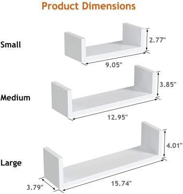 China Modern U-shaped floating shelves set of 3 - display for living room, storage shelves for bathroom, kitchen and bedroom - white for sale