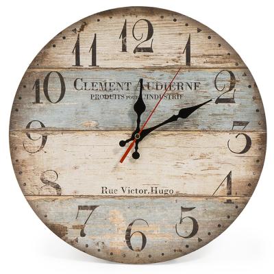 China Vintage Antique Rustic Chic Style Arabic Numerals Round Home Decor Wooden Wall Clock for sale