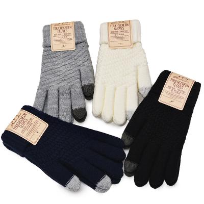 China Wholesale Custom Hand Made Gloves Autumn Winter Warm Cashmere Knitting Women Men Screen Logo One Size Thick Touch Jacquard Gloves for sale