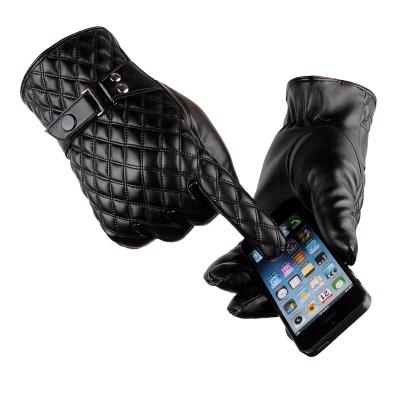 China Wholesale Winter Fashion Jacquard Adult Men PU Hand Leather Gloves Windproof Warm Black Custom Cheap Touch Screen for sale