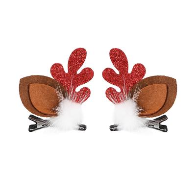 China Lady Head Custom 2pcs Fashion Hair Clip Accessories Christmas Reindeer Hair Clip Decoration Women Girl Logo for sale