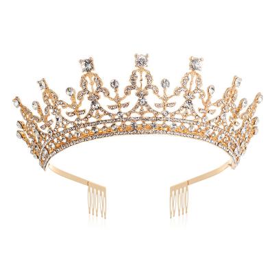 China Cheap Princess Luxury Elegant Fashionable Bridal Gold Crown Tiara For Girls Happy Birthday Crystal Pink Gold Blue Wedding Hair Accessories for sale