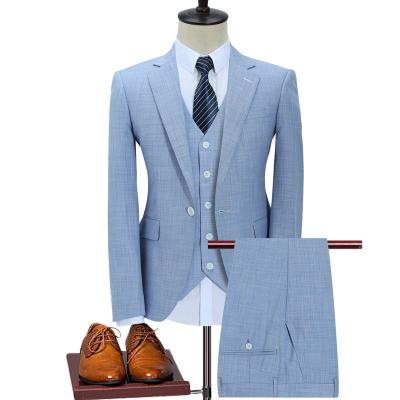 China Anti-Wrinkle Fit Blue Lapel Elegant Simple Fashion Trending Plus Size Royal Three Pieces Set Men's Tuxedo Suit for sale