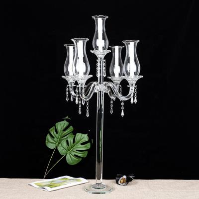 China Fashionable Wedding Crystal Clear Glass Candelabra 5am Centerpieces with glass tube for decor for sale