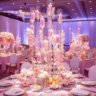 China Wedding Factory Wholesale Crystal Glass Candelabra Centerpieces 100cm Tall Modern for sale