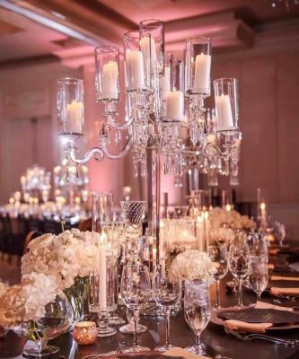 China Modern Wedding Centerpiece Crystal Wedding Hurricane Luxury Glass 9 A.M. Centerpiece Candelabras for sale