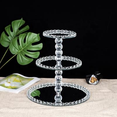 China New Design Crystal Mirror 3 Tier Flower Stand Cake Wedding/Home/Party/Event Wedding Decoration Stand Luxury Wedding Decoration for sale