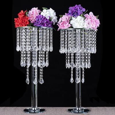 China European Wholesale Outdoor Centerpieces Crystal Glass Flower Stand Road Ahead Wedding Table Decoration for sale