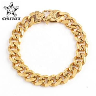 China FASHIONABLE OUMI Classical Jewelry Stainless Steel 18K Gold Filled Cuban Link Chain Bracelet For Women/Men for sale