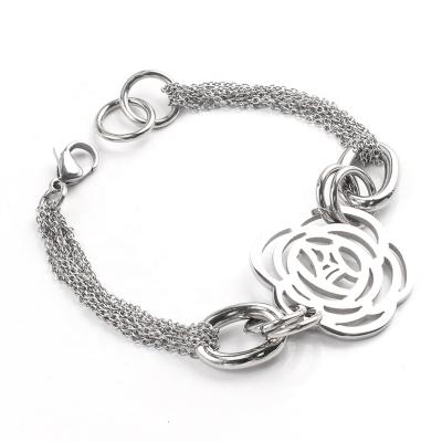 China OUMI Jewelry Stainless Steel Charm High Quality Chain Bangle Wide Flower Bracelets for sale