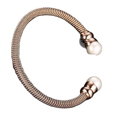 China High Quality 316l Stainless Steel Romantic Rose Gold Bangle & Cuff Bracelet With Pearl Design For Women for sale