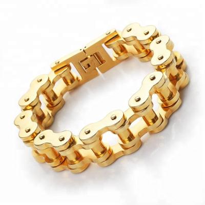 China 316L / 304 New 18K Stainless Steel A Gold Smooth Stainless Steel Bike Chain Bracelet for sale