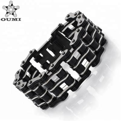 China Hiphop OUMI Biker Style Black Thick Stainless Steel Motorcycle Bracelet Jewelry For Men for sale