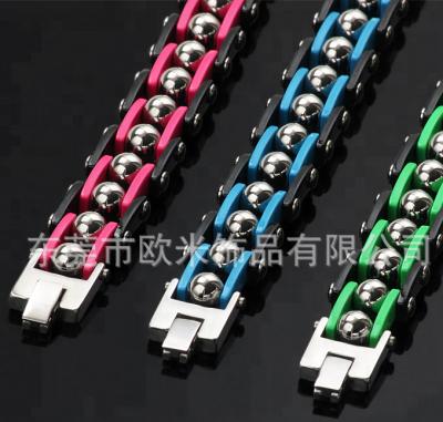 China New Hiphop personality round bead titanium steel motorcycle bracelet male and female fashion bicycle punk bracelet for sale