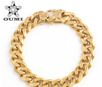 China OUMI Stainless Steel FASHIONABLE 18K Gold Wholesale Cuban Link Chain Bracelet For Women/Men for sale