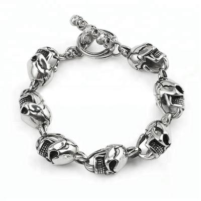 China High Quality High Polished Stainless Steel Gold Color Big Heavy Bike Chain Skull Bracelet For Men for sale