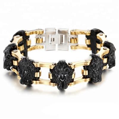 China Classic R Stainless Steel Lion Skull Motorcycle Chain Link Bracelet For Biker for sale