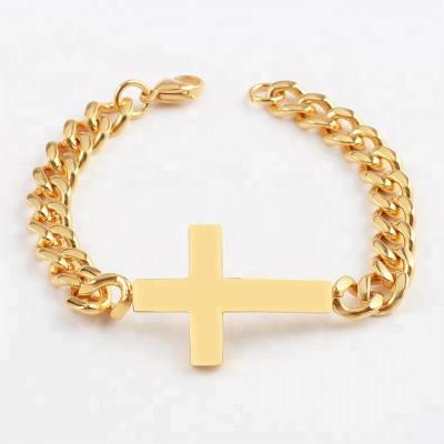 China OUMI Cuban Chain Gold Color HipHop Wind TRENDY Jewelry with Cross Bracelet Men's Gold Stainless Steel Bracelets for sale