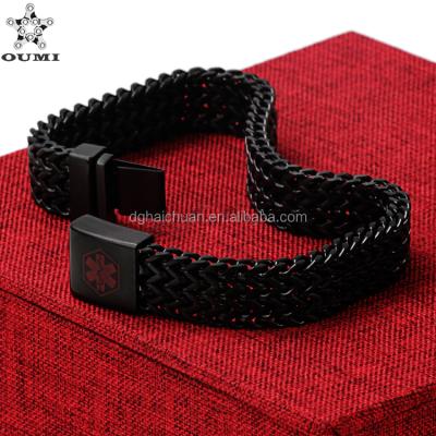 China Wholesale Men's Hiphop OUMI Franco Motorcycle Bracelet Logo Chain Stainless Steel Wheat Black Chain Bracelet for sale