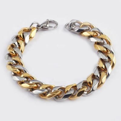 China OUMI Mens Gold Plated 316L Stainless Steel Restrictor Stylish Cuban 15mm Cuban Link Chain Bracelet for sale