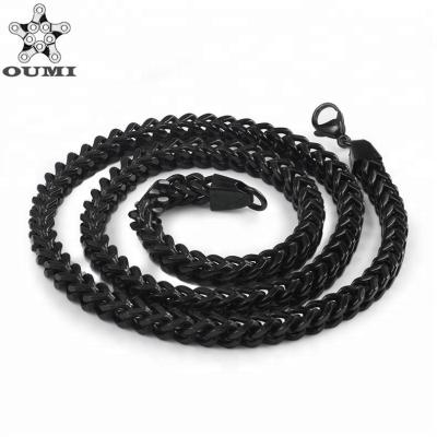 China 2018 Hiphop Wholesale 4mm High Franco Stainless Steel Polished Fancy Black Plated Chain Necklace For Men for sale