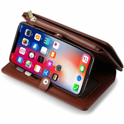 China PU Leather RFID Rfid Brown Long Triple Zipper Wallets For Iphone Cover Card Holder Women Men Ladies Grab Cross - Body 2021 for sale