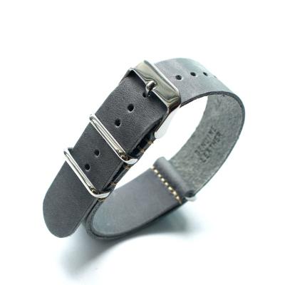 China Fashion Watch Accessories Leather Watch Bands Single Pass NATO Bands 20mm 22mm Gray Leather Watch Strap for sale