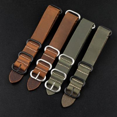 China Fashion Watch Accessories Cowhide Leather NATO Watch Straps 20mm 22mm Crazy Horse Leather Watch Band Strap NATO Vintage Brown for sale