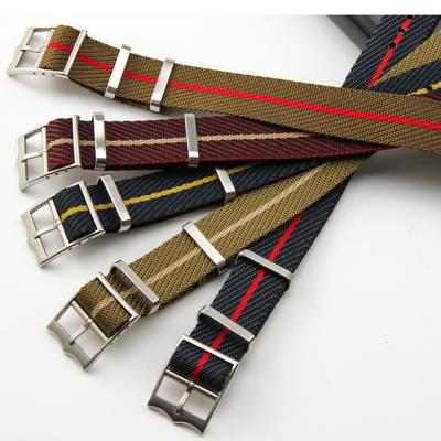 China Leisure Watch Band Single Pass Nato Belt 20mm Military Nylon Striped Woven Braided Nylon 22mm Watch Strap for sale