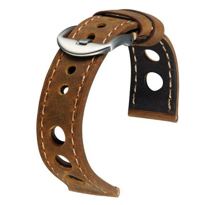 China Vinatge Watch Straps Three Holes Genuine Leather Breathable Soft Watch Band Belt With Buckle Cowhide Watch Belt 20mm 22mm Vintage Brown for sale