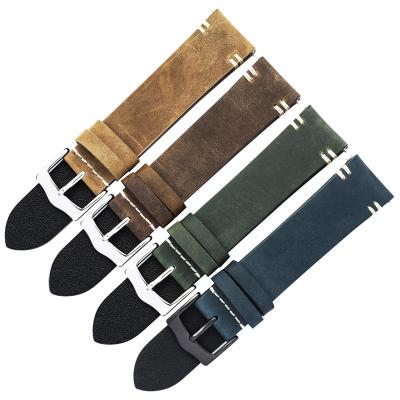 China Mens Womens Genuine Leather Blue Green Leather Watch Bands Vintage Leather Watch Bands 20mm 22mm Strap 24mm Quick Release Watch Accessories for sale