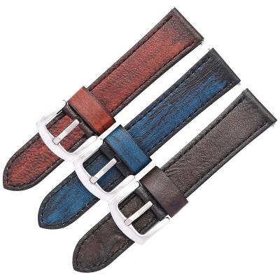 China Retro Watch Band 20mm 22mm 24mm Cowhide Leather Watchbands Mens Quick Release Watch Strap Genuine Leather Handmade Genuine Leather Accessories for sale