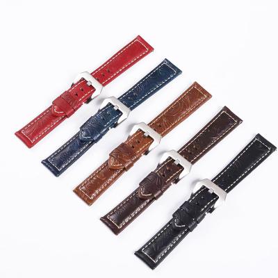 China Luxury Premium Embossed Leather Wrist Band Strap 20mm 22mm 24mm Luxury Cowhide Leather Watch Straps for sale