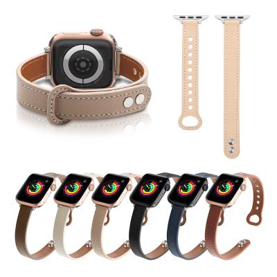 China Leather Women Slim Buckle Genuine Leather Strap For Apple Watch Bands Se 6 5 4 3 2 1 White Cowhide Slim Watch Band 38 40 42 44mm for sale