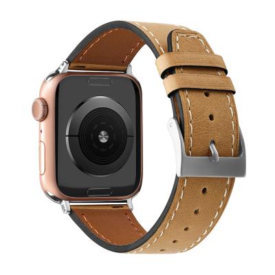 China High Quality Casual Cowhide Watch Bands For Apple Watch Se 6 Top Grain Leather Watch Strap 5 4 3 2 With Adapter for sale