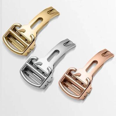 China Classic Universal Gold Folding Clasp 16mm 18mm 20mm Accessories Buckle Watch Strap Watch Strap Stainless Steel Silver Solid Buckle High Quality for sale