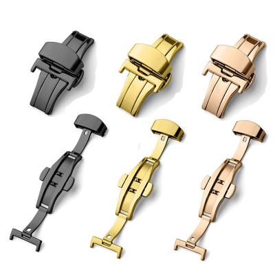 China Classic Automatic Buckle 316 Stainless Steel Butterfly Buckle 16 18 20 22mm Leather Strap Folding Clasp Strap Accessories for sale