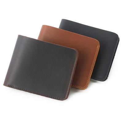 China Simple Genuine Leather Brown Shorts Purse Classic Cowhide Business Men Business Card Package Wallet Vintage Design for sale